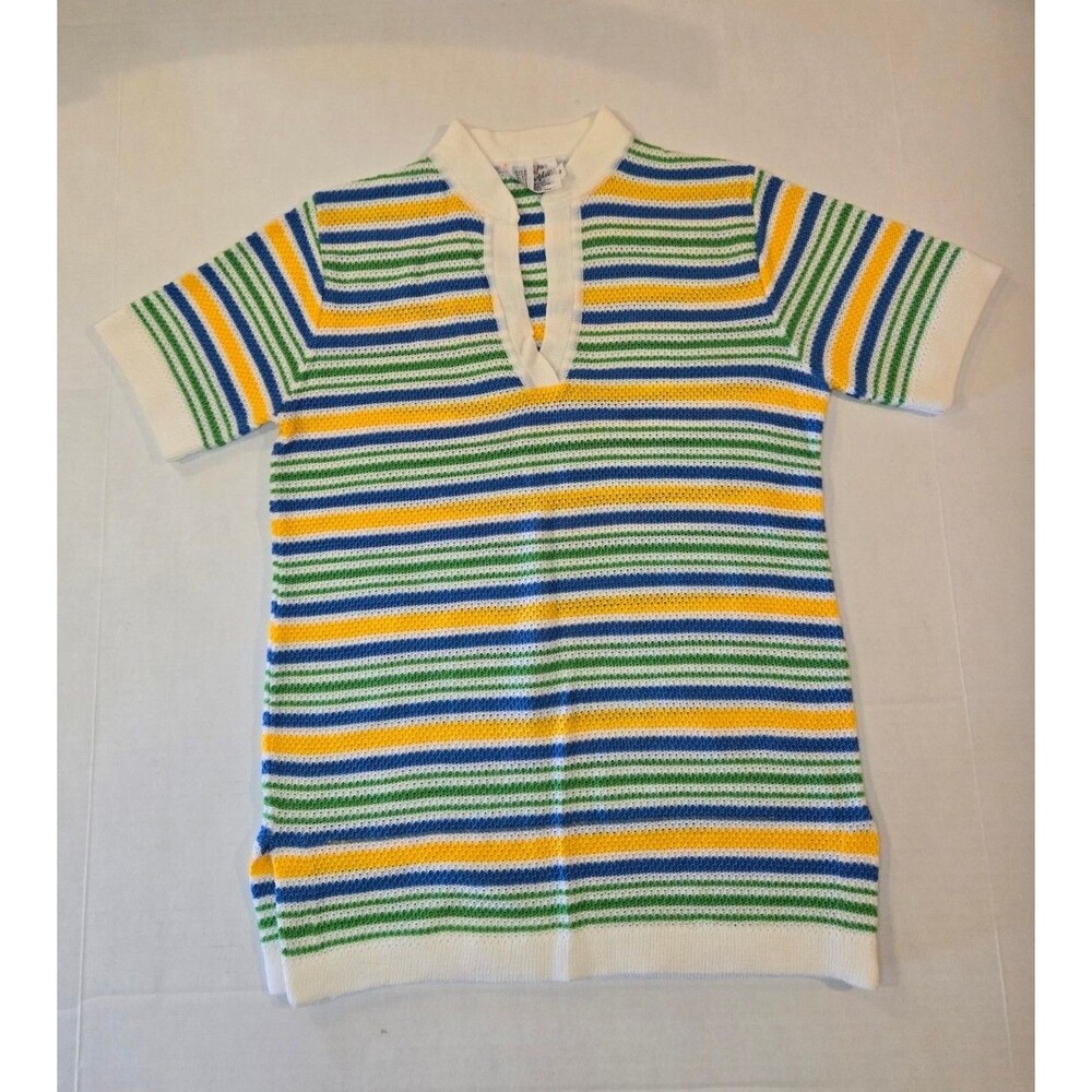 Vintage Ah! Austin Hill Ladies' 100% Acrylic Size Large Top Green Blue Yellow